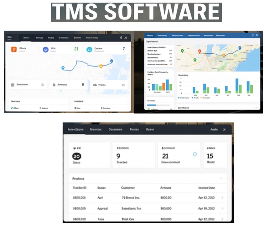 Transport management software dashboards showing load status, routes and performance reporting